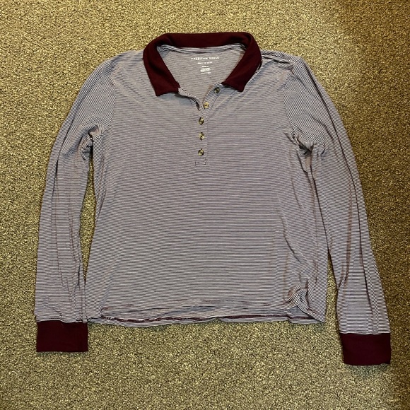 Striped American Eagle Long Sleeve Collared Shirt - Picture 1 of 4